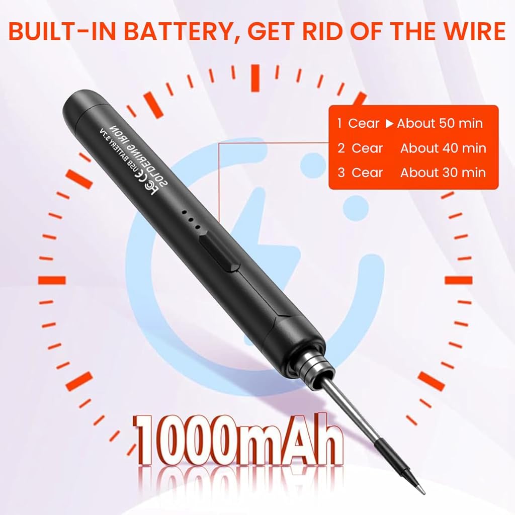 Serplex® Cordless Electric Soldering Iron Pen USB Rechargeable Quick Heat-Up Adjustable Temperature for Precision Work Includes Stand USB Cable Storage Case Ideal for DIY Jewelry Tasks 3PCS Serplex® Cordless Electric Soldering Iron Pen USB Rechargeable Quick Heat-Up Adjustable Temperature for Precision Work Includes Stand USB Cable Storage Case Ideal for DIY Jewelry Tasks 3PCS